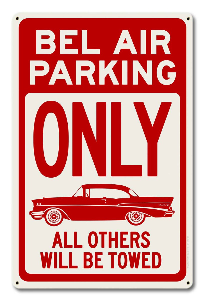 Bel Air Parking Red, Automotive, Metal Sign, Wall Art, 12 X 18 Inches