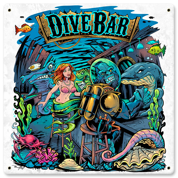 Dive Bar Vintage Sign, Roadside Attractions, Metal Sign, Wall Art, 12 X 12 Inches