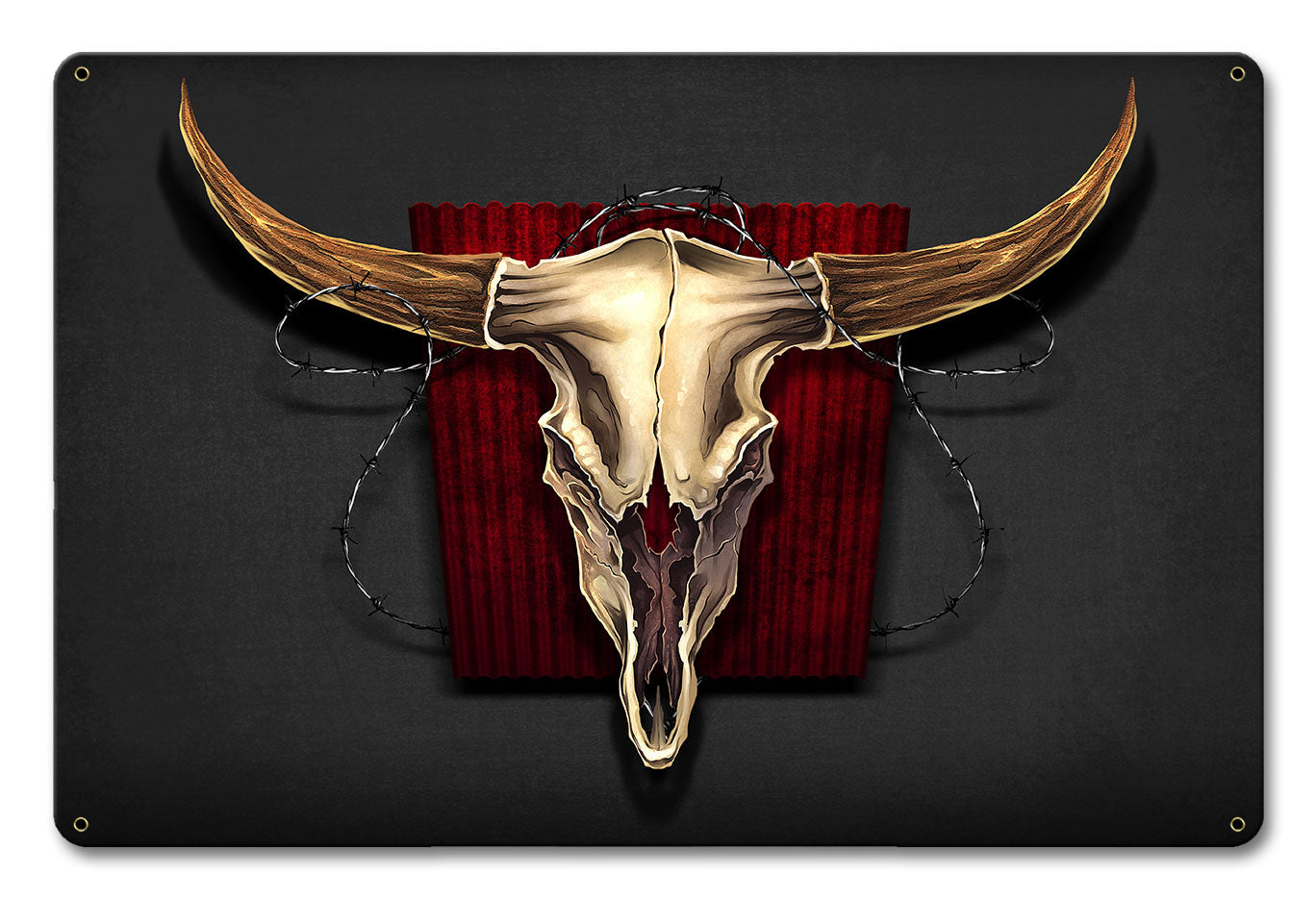 Steer Skull Vintage Sign, Roadside Attractions, Metal Sign, Wall Art, 12 X 18 Inches