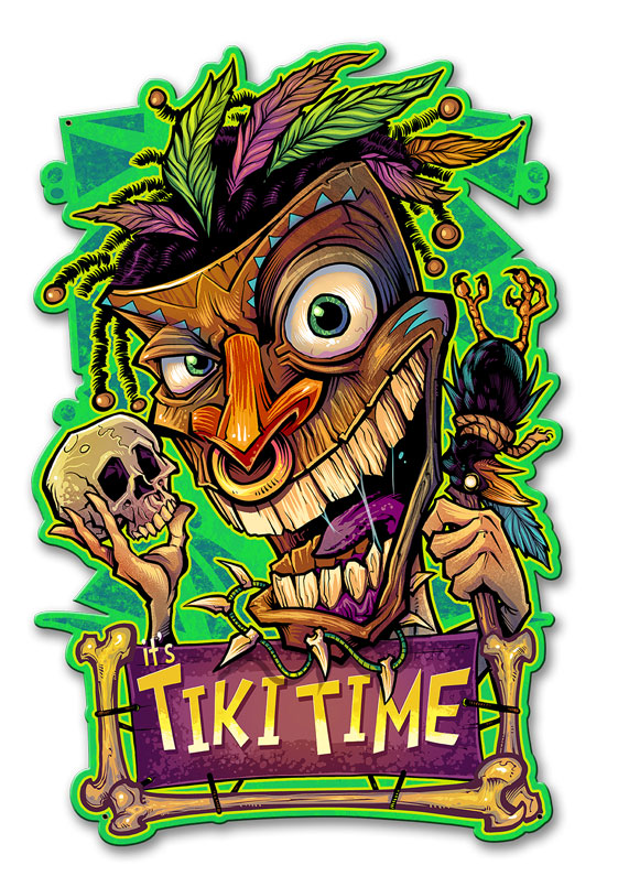 Tiki Time Vintage Sign, Roadside Attractions, Metal Sign, Wall Art, 19 X 12 Inches