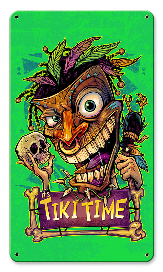 Tiki Time Vintage Sign, Roadside Attractions, Metal Sign, Wall Art, 14 X 8 Inches