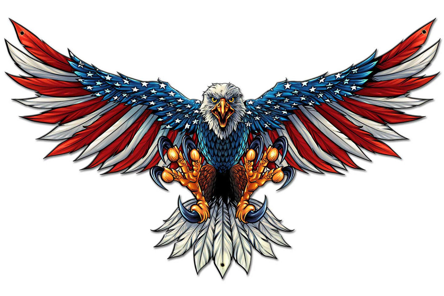 Eagle With US Flag Wing Spread Vintage Sign, Roadside Attractions, Metal Sign, Wall Art, 29 X 18 Inches