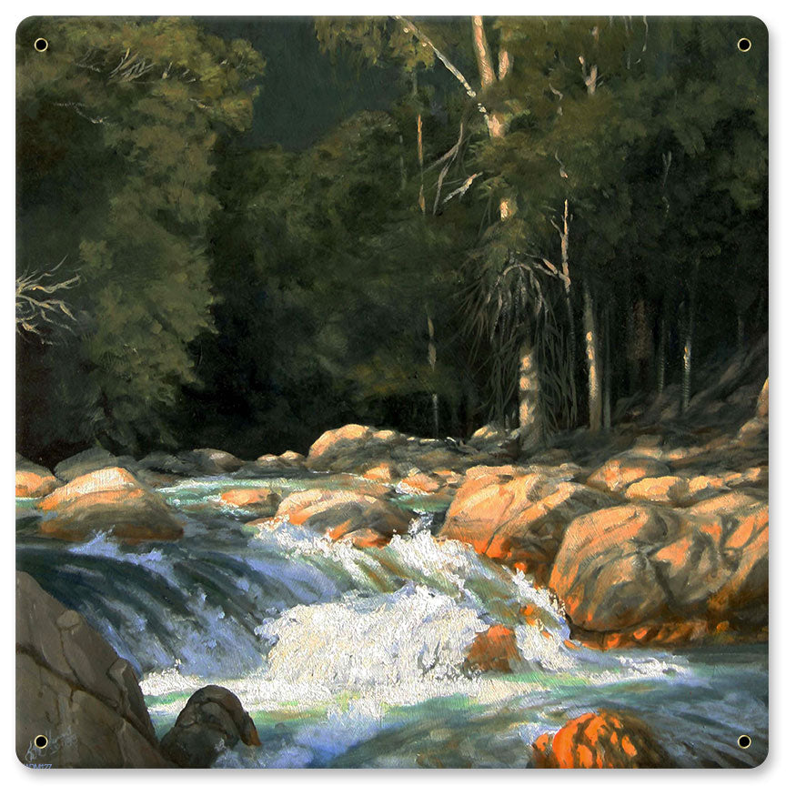 Roaring Creek in California Coast Vintage Sign, Automotive, Metal Sign, Wall Art, 12 X 12 Inches