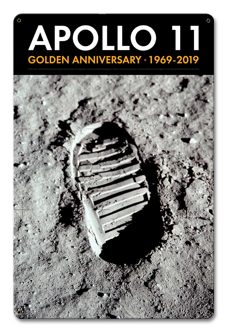 Apollo 11 50th Anniversary Bootprint Boot Print in Lunar Soil Black Metal Sign Vintage Sign, Aviation, Metal Sign, Wall Art, 12 X 18 Inches