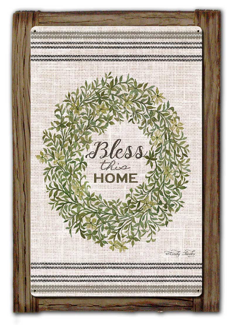 Wreath Bless This Wood Framed Vintage Sign, Home & Garden, Metal Sign, Wall Art, 18 X 26 Inches