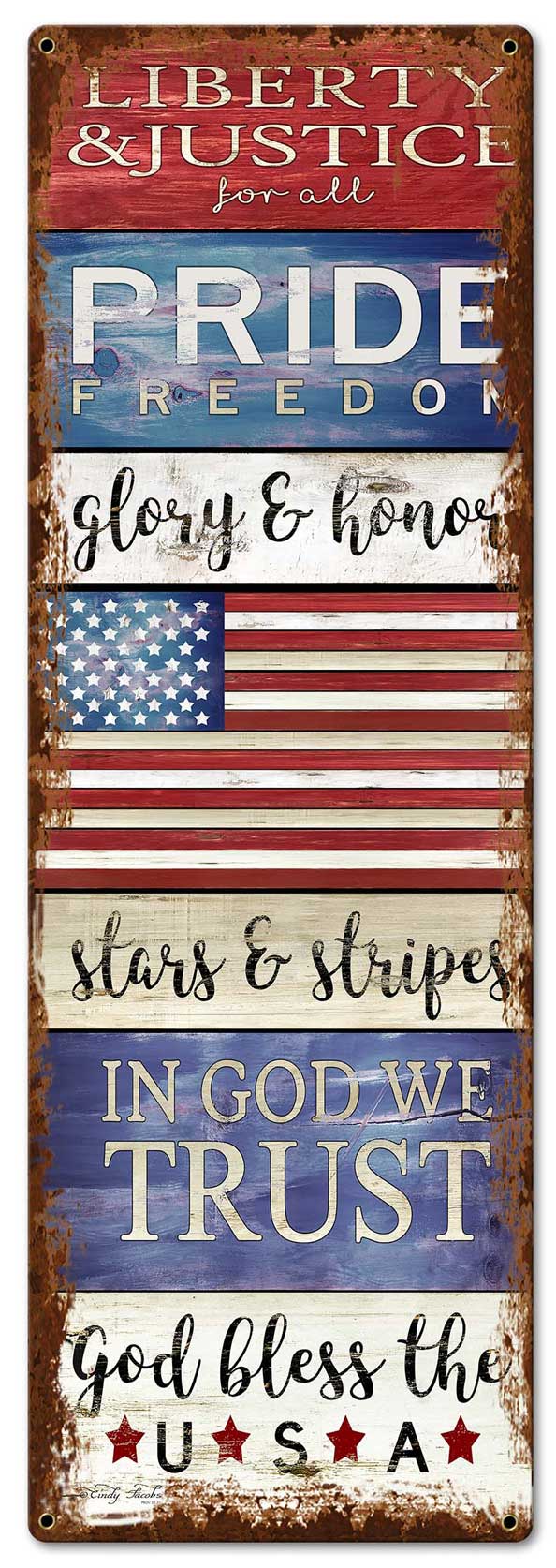PAT God Bless The USA Vintage Sign, Home & Garden, Metal Sign, Wall Art, 10 X 30 Inches