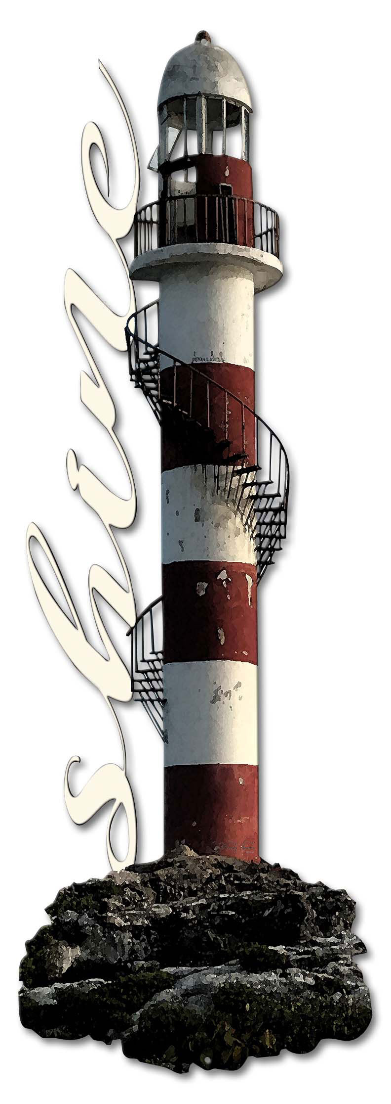 Coastal Lighthouse Cutout Vintage Sign, Home & Garden, Metal Sign, Wall Art, 10 X 30 Inches