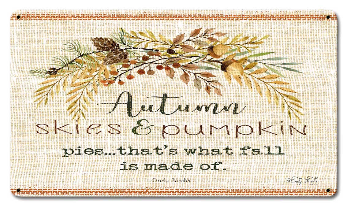 Wood Grain Fall Autumn Skies Vintage Sign, Home & Garden, Metal Sign, Wall Art, 24 X 14 Inches