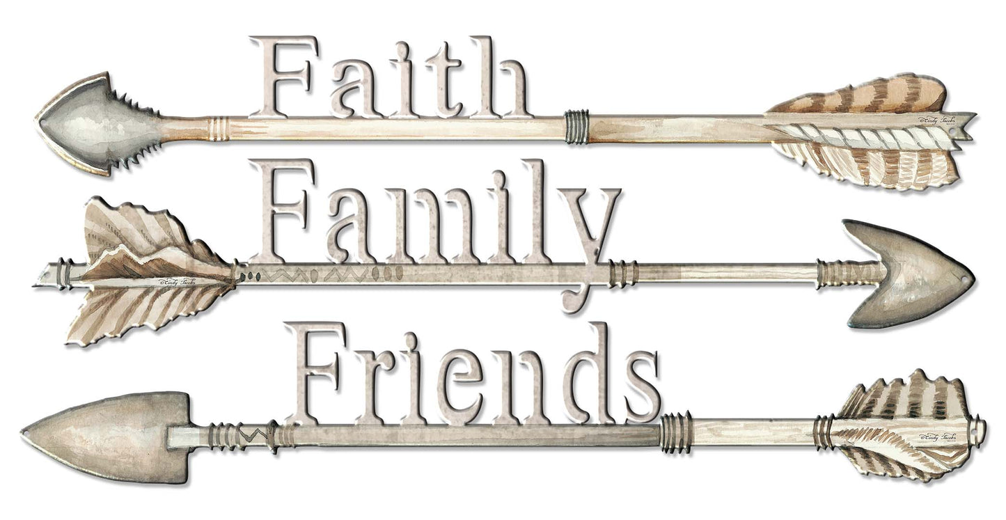 Arrows Faith Family Friends 3PCS 28x13 Completed Vintage Sign, Ocean and Beach, Metal Sign, Wall Art, 28 X 6 Inches