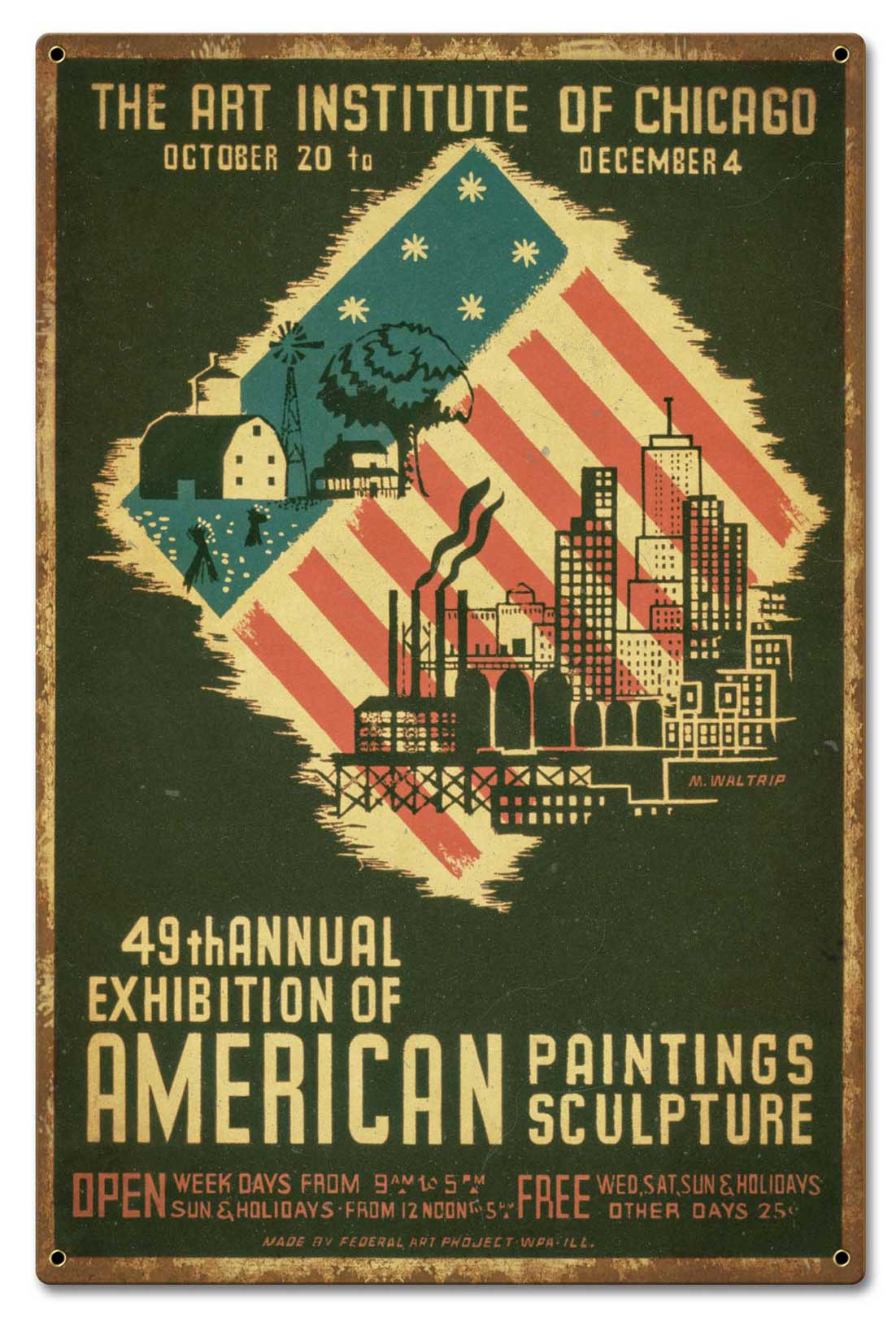 Art Institute Of Chicago 49th Annual Distressed Vintage Sign, Automotive, Metal Sign, Wall Art, 16 X 24 Inches
