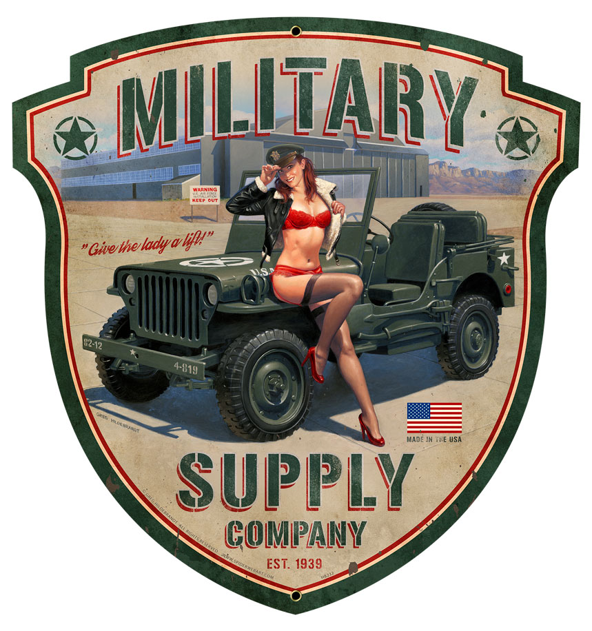 Military Supply Sield, Pinup Girls, Metal Sign, Wall Art, X Inches