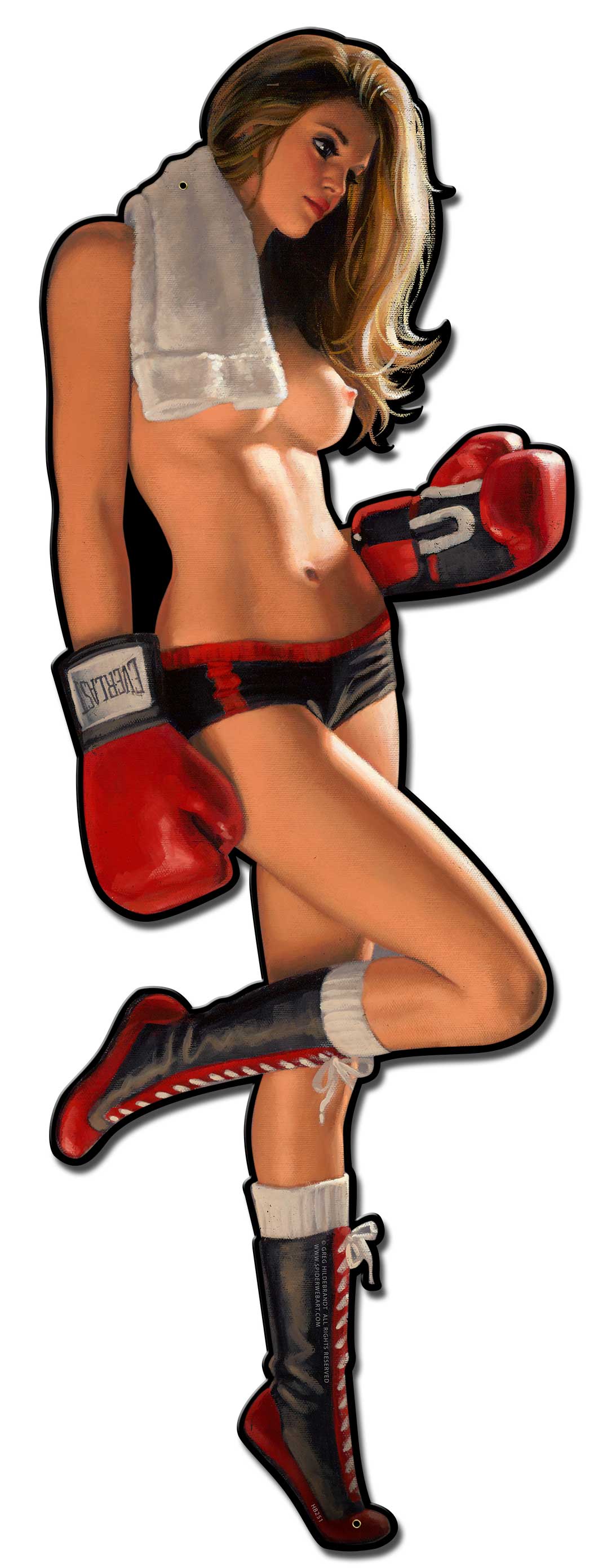 Boxing Girl Vintage Sign, Pinup Girls, Metal Sign, Wall Art, 12 X 34 Inches