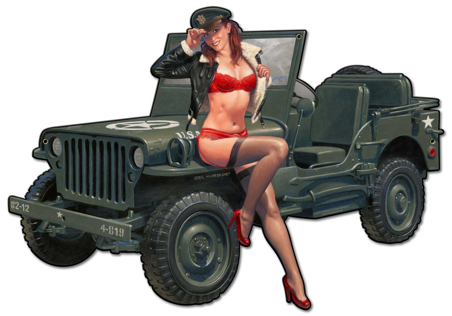 Willys Overland Vintage Sign, Pinup Girls, Metal Sign, Wall Art, 29 X 20 Inches