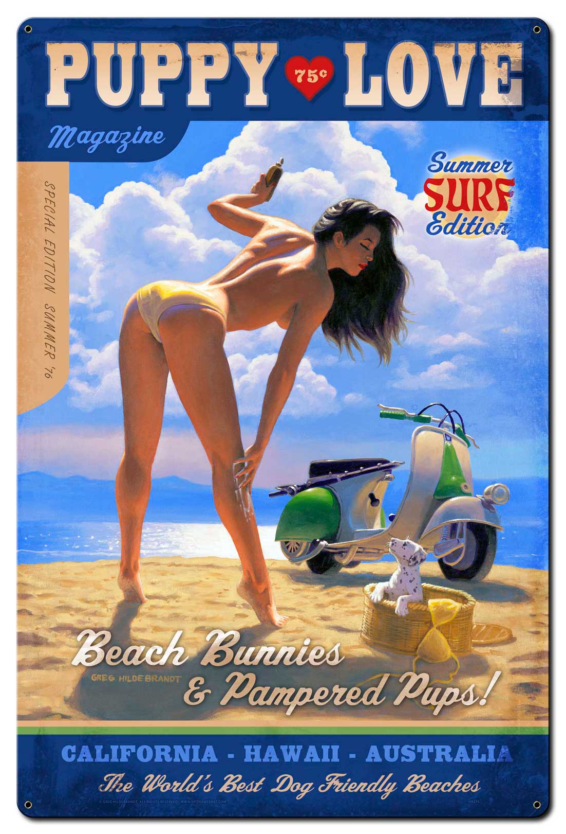 Puppy Love Vintage Sign, Pinup Girls, Metal Sign, Wall Art, 24 X 36 Inches