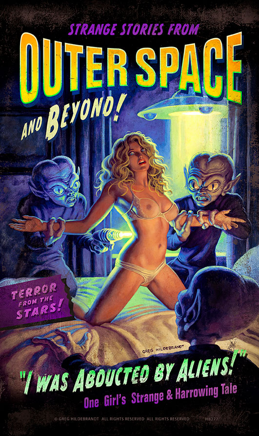 Alien Abduction Vintage Sign, Pinup Girls, Metal Sign, Wall Art, 8 X 14 Inches