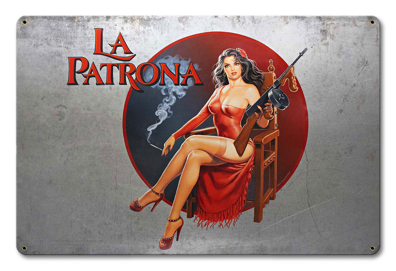 La Patrona Vintage Sign, Pinup Girls, Metal Sign, Wall Art, 18 X 12 Inches