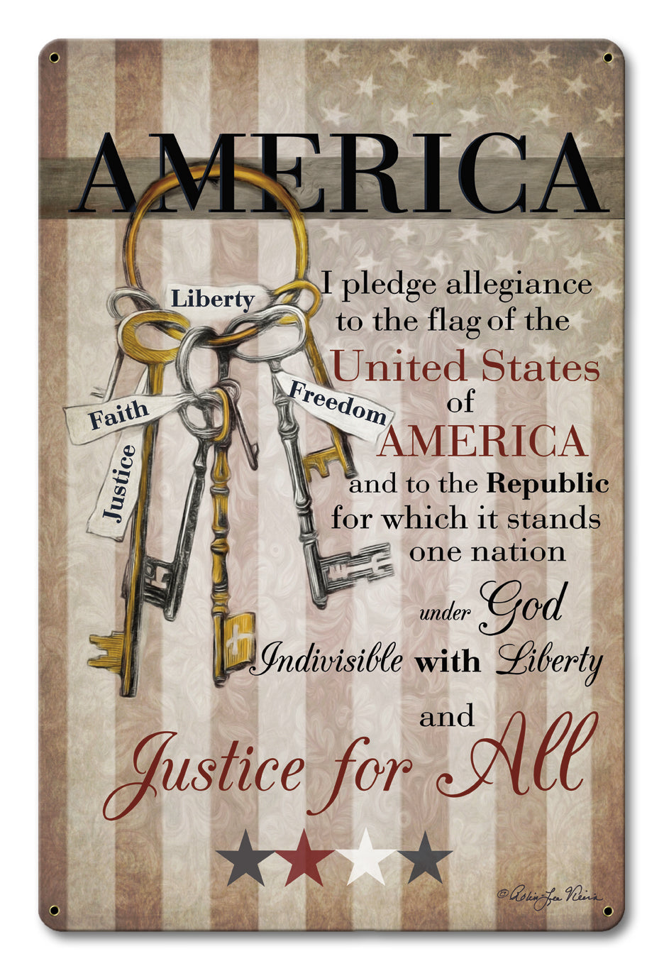 America Pledge Of Allegiance Vintage Sign, Automotive, Metal Sign, Wall Art, 12 X 18 Inches