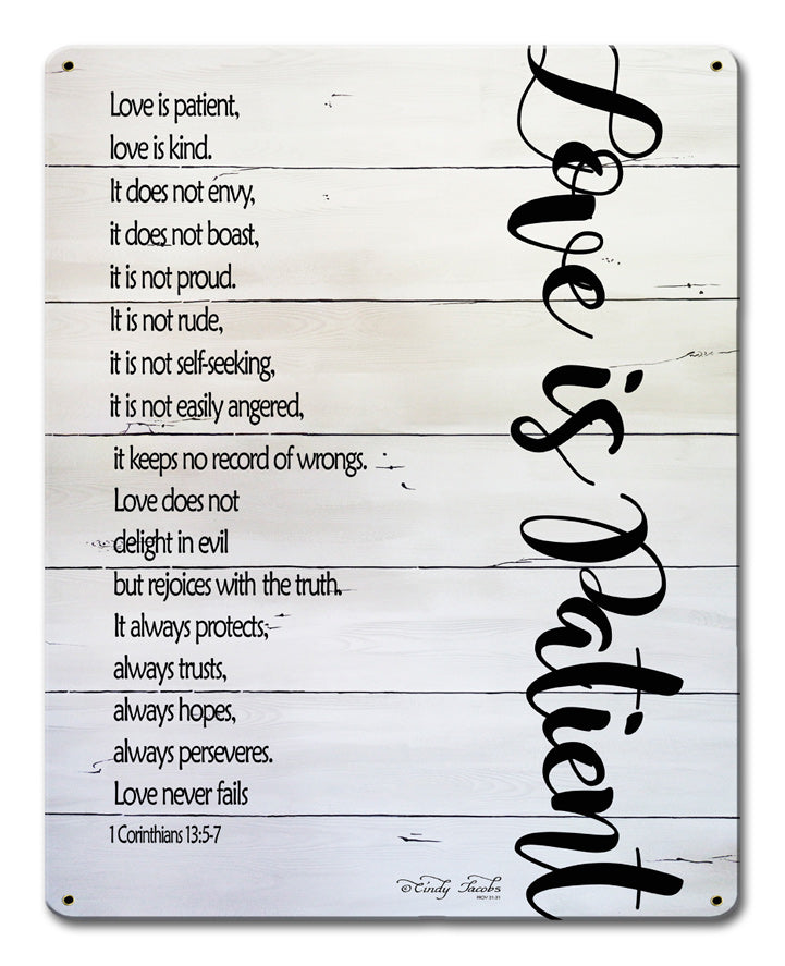 Love Is Patient Vintage Sign, Automotive, Metal Sign, Wall Art, 12 X 15 Inches