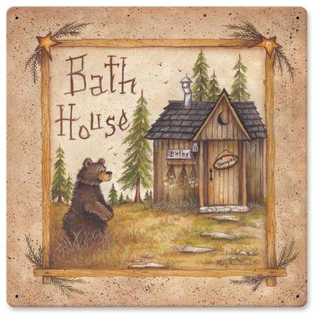 Bath House Bear Vintage Sign, Automotive, Metal Sign, Wall Art, 12 X 12 Inches