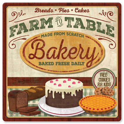 Farm To Table Bakery Vintage Sign, Automotive, Metal Sign, Wall Art, 12 X 12 Inches