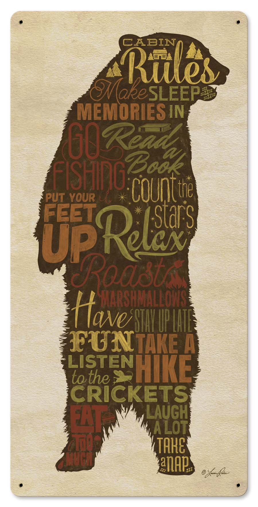 Cabin Rules Bear Vintage Sign, Home & Garden, Metal Sign, Wall Art, 12 X 24 Inches