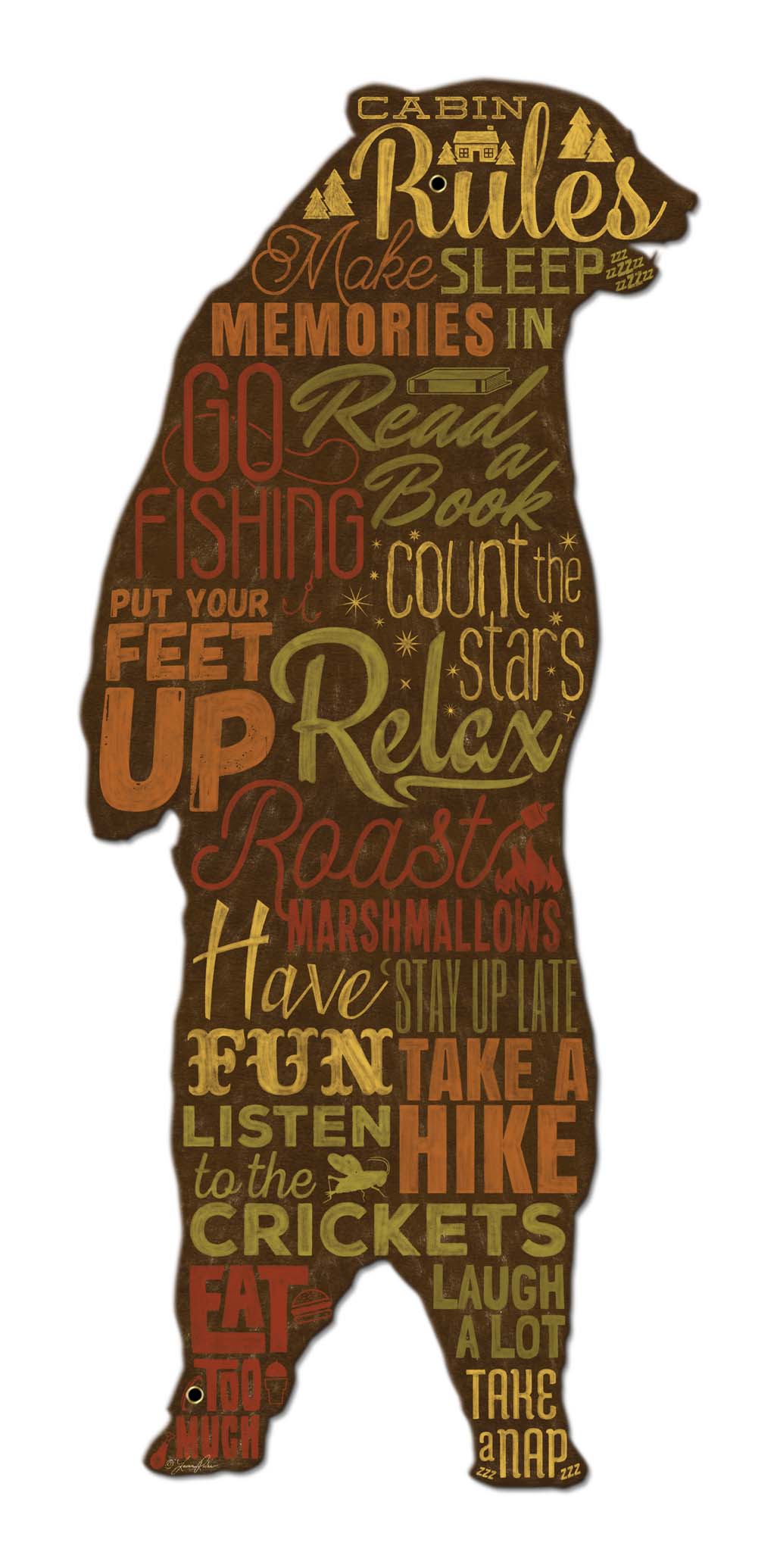 Cabin Rules Bear Vintage Sign, Home & Garden, Metal Sign, Wall Art, 12 X 28 Inches