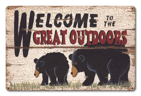 Welcome To The Great Outdoors Vintage Sign, Automotive, Metal Sign, Wall Art, 18 X 12 Inches