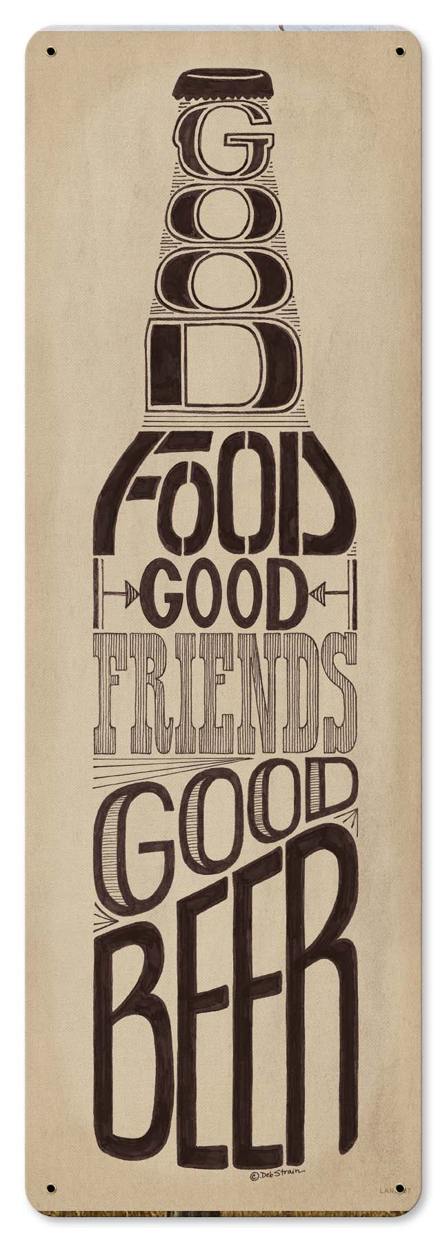 Good Food Friends Beer Vintage Sign, Man Cave, Metal Sign, Wall Art, 8 X 24 Inches