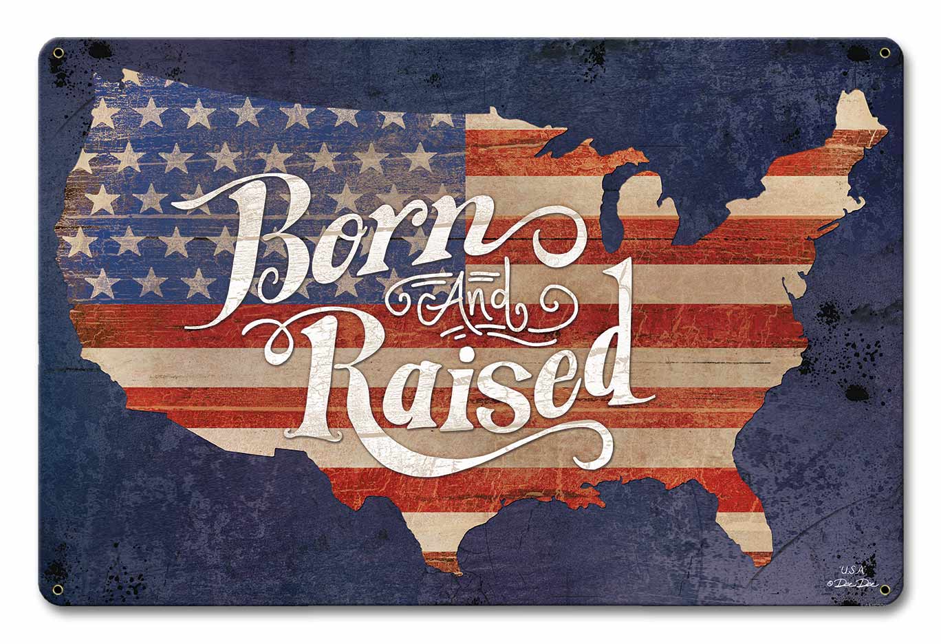 Born and Raised America Vintage Sign, Automotive, Metal Sign, Wall Art, 18 X 12 Inches