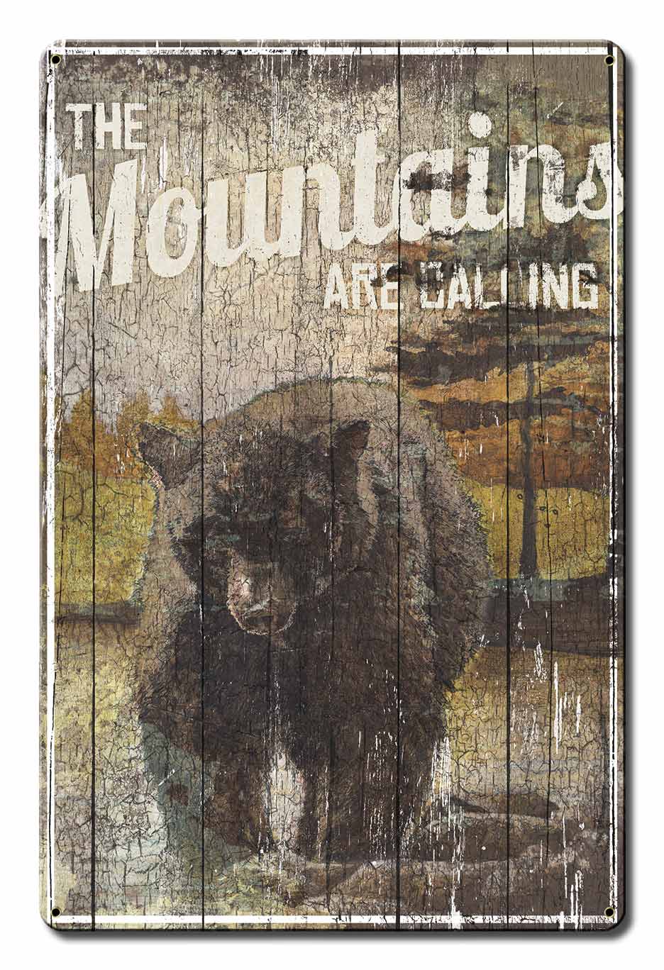The Mountains Are Calling Vintage Sign, Automotive, Metal Sign, Wall Art, 12 X 18 Inches