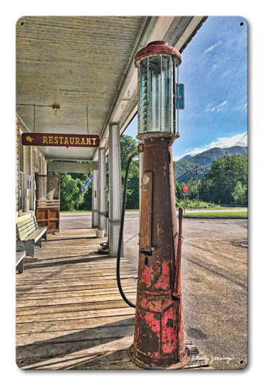 Gas Pump Scene Vintage Sign, Oil & Petro, Metal Sign, Wall Art, 12 X 18 Inches