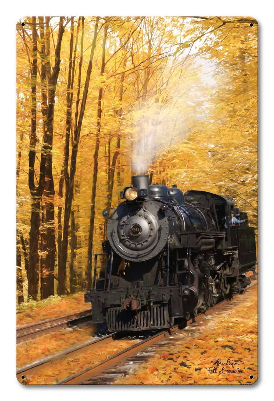 Fall Train Vintage Sign, Automotive, Metal Sign, Wall Art, 12 X 18 Inches