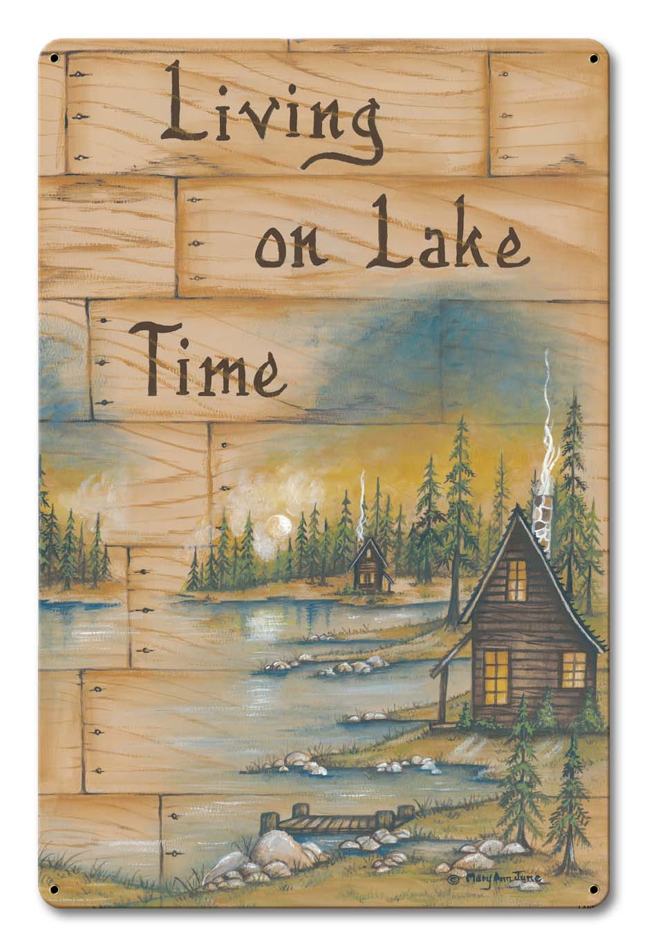 Living On Lake Time Vintage Sign, Automotive, Metal Sign, Wall Art, 12 X 18 Inches