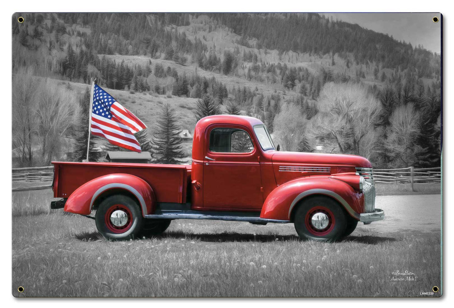 Truck Flag Vintage Sign, Automotive, Metal Sign, Wall Art, 24 X 16 Inches