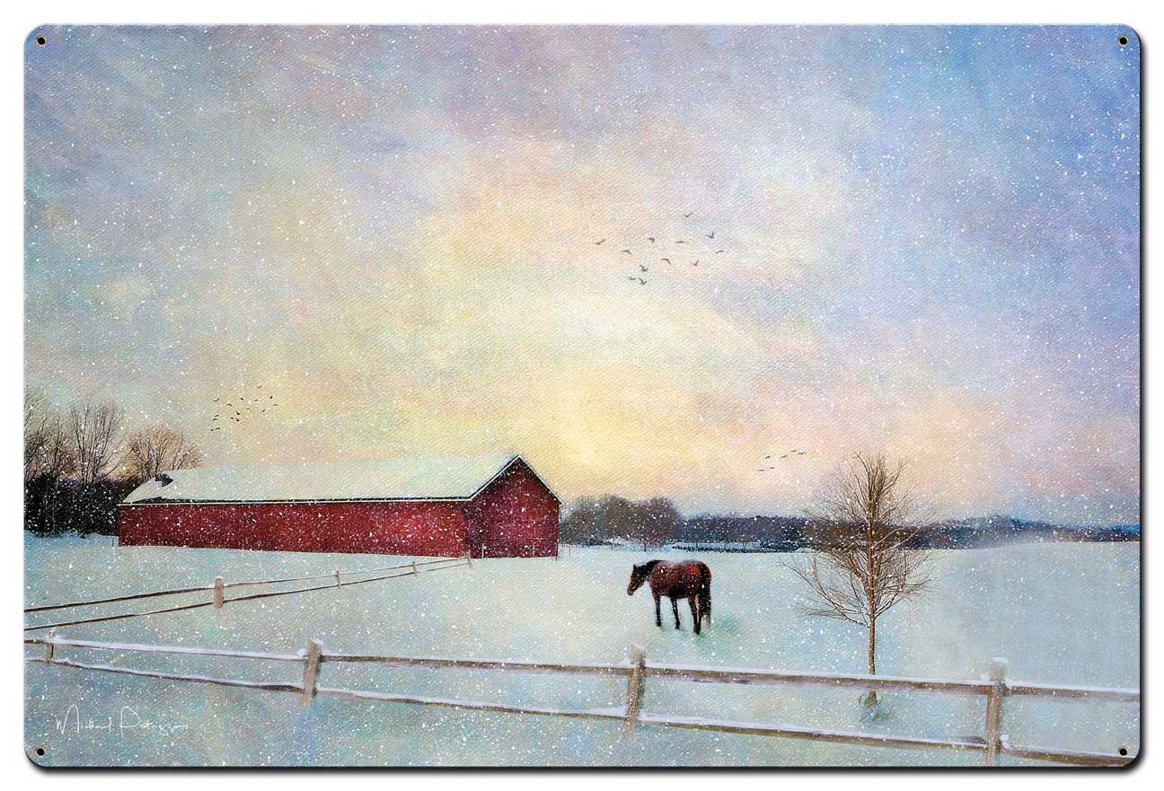 Horse Winter Vintage Sign, Barn and Country, Metal Sign, Wall Art, 36 X 24 Inches