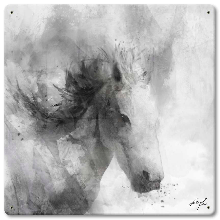 Horse Drawing BW Vintage Sign, Automotive, Metal Sign, Wall Art, 12 X 12 Inches