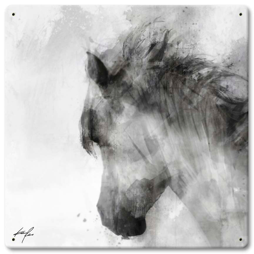 Horse Drawing BW Lt Facing Vintage Sign, Automotive, Metal Sign, Wall Art, 12 X 12 Inches