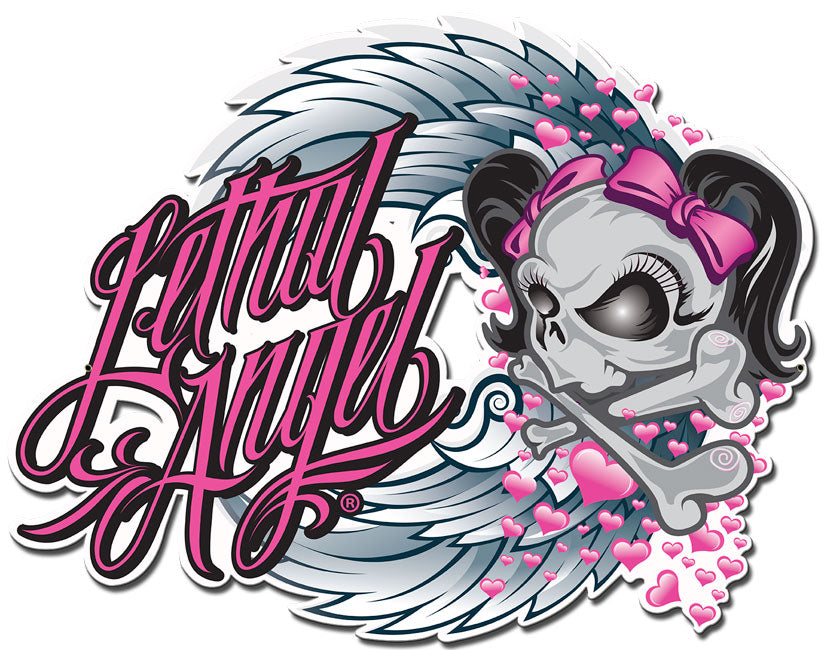 LETH189 - LETHAL ANGEL SKULL PINK BOWS, Man Cave, Metal Sign, Wall Art, 22 X 18 Inches