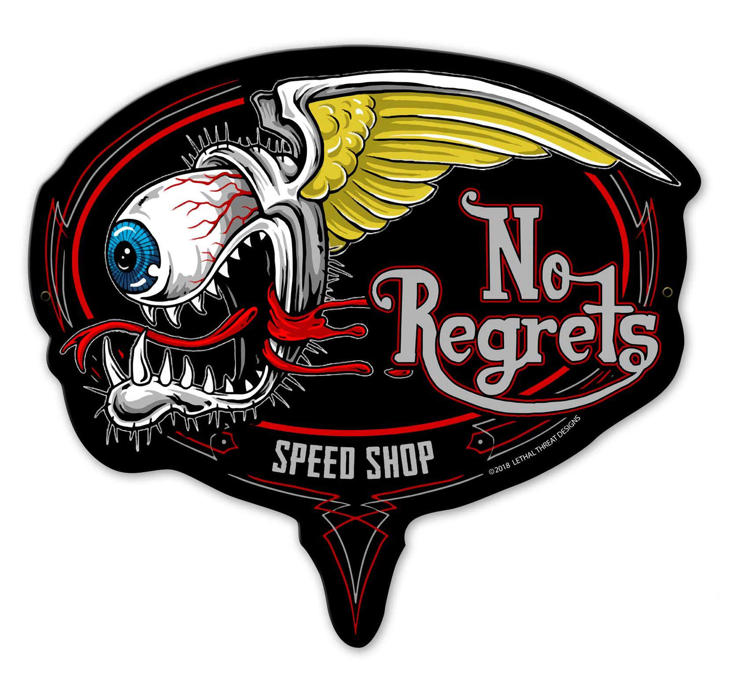 LETH211 - NO REGRETS, Man Cave, Metal Sign, Wall Art, 22 X 20 Inches