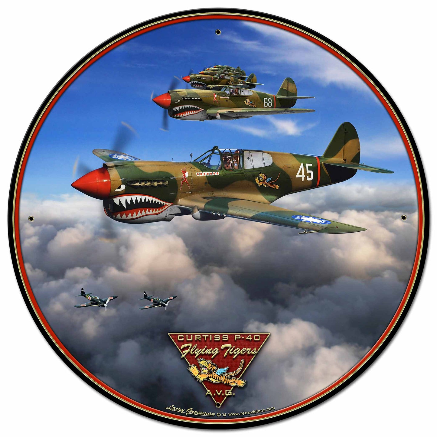 P-40 Flying Tigers Vintage Sign, Automotive, Metal Sign, Wall Art, 28 X 28 Inches
