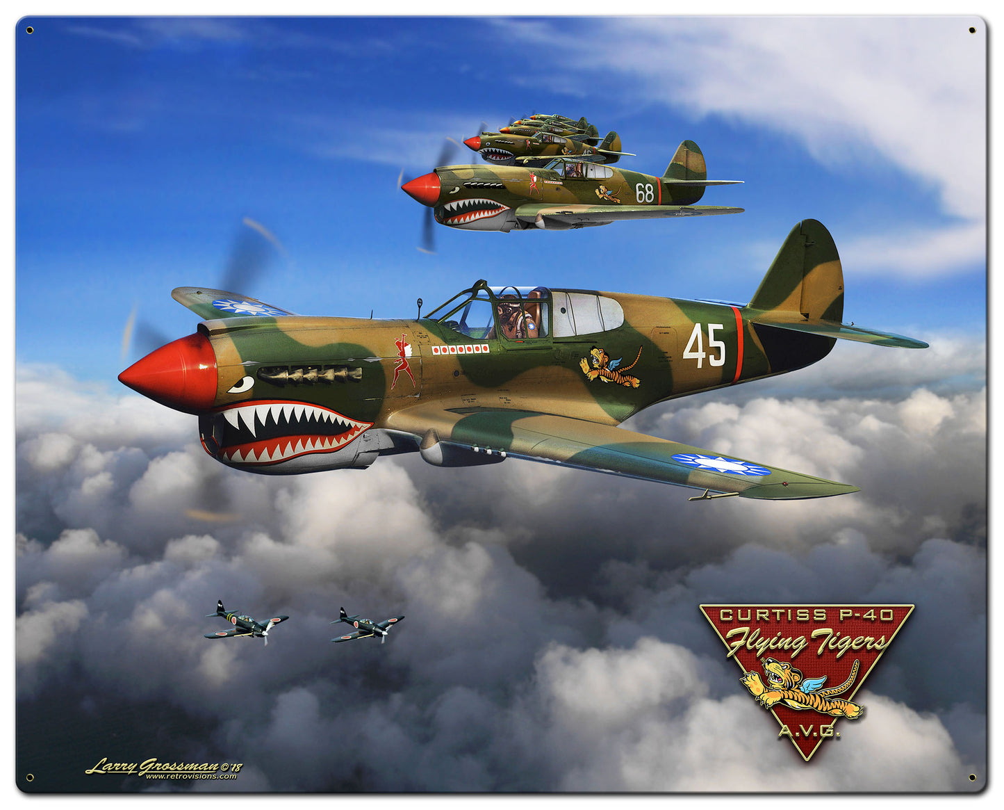 P-40 Flying Tigers Vintage Sign, Automotive, Metal Sign, Wall Art, 32 X 24 Inches