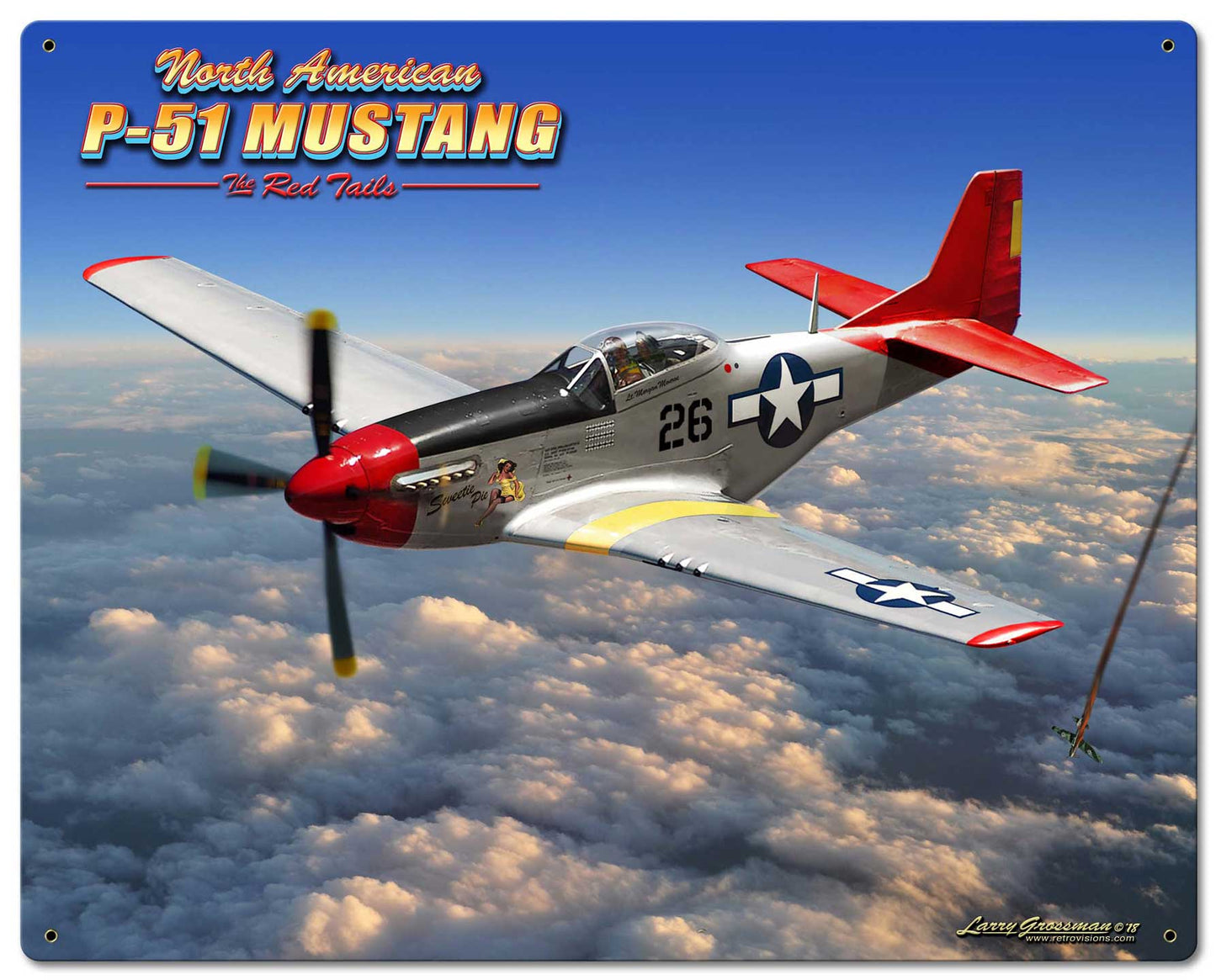 P-51 Mustang Vintage Sign, Automotive, Metal Sign, Wall Art, 24 X 30 Inches
