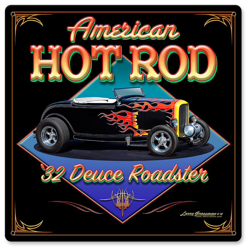 American Hot Rod '32 Vintage Sign, Automotive, Metal Sign, Wall Art, 12 X 12 Inches