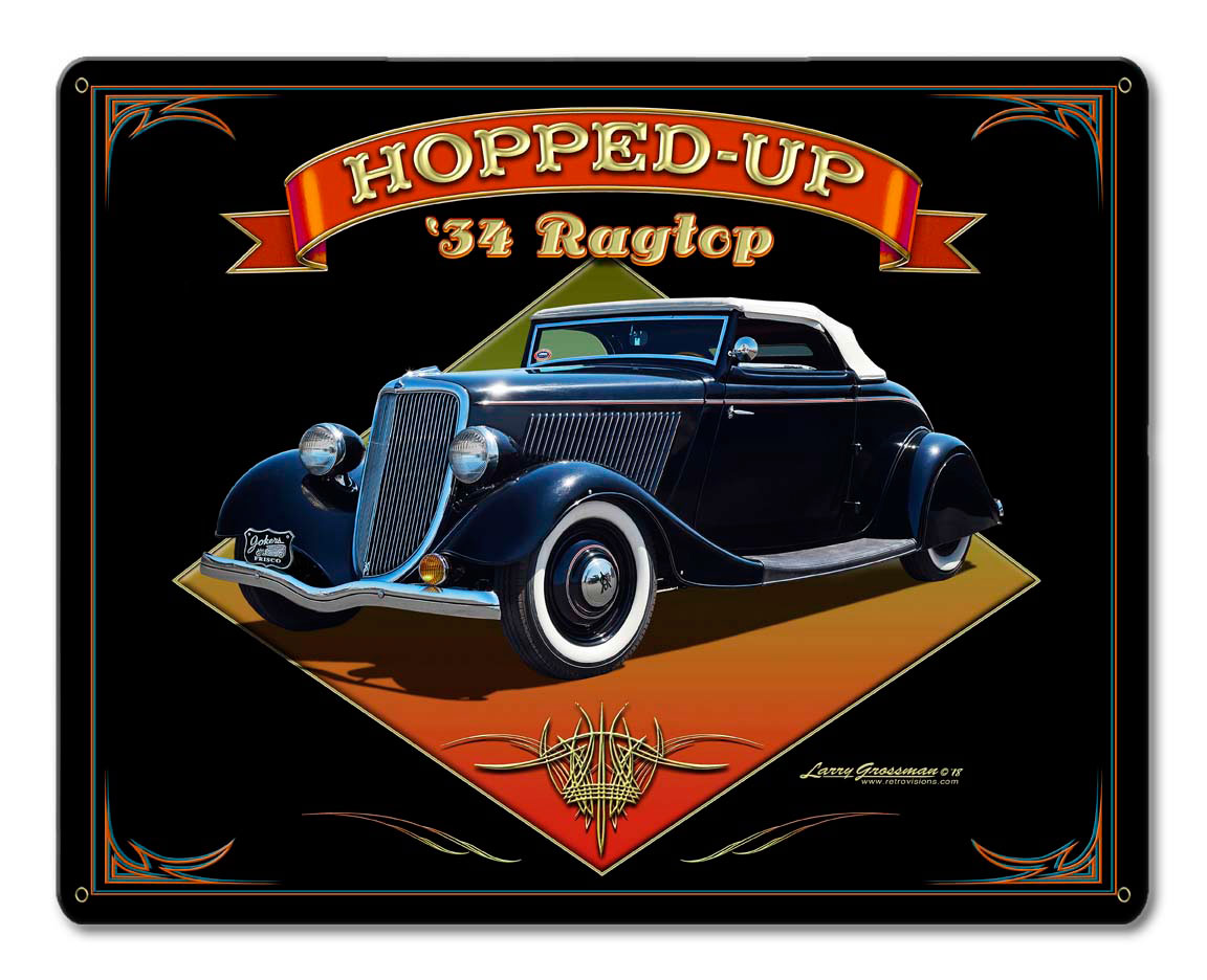 1934 Ragtop Rod Vintage Sign, Automotive, Metal Sign, Wall Art, 15 X 12 Inches