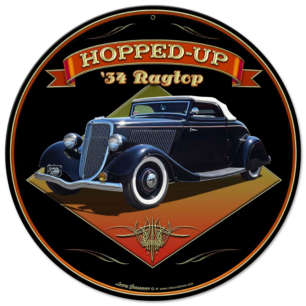 1934 Ragtop Rod Vintage Sign, Automotive, Metal Sign, Wall Art, 14 X 14 Inches