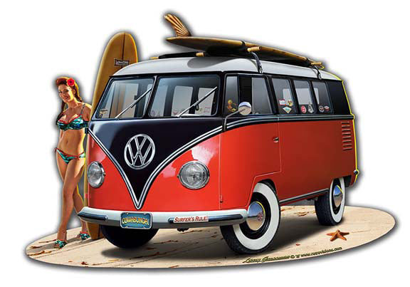 Huntington Beach VW Cut-out Vintage Sign, Automotive, Metal Sign, Wall Art, 18 X 15 Inches