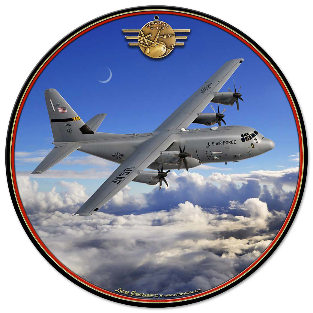 C-130 Hercules Vintage Sign, Automotive, Metal Sign, Wall Art, 14 X 14 Inches