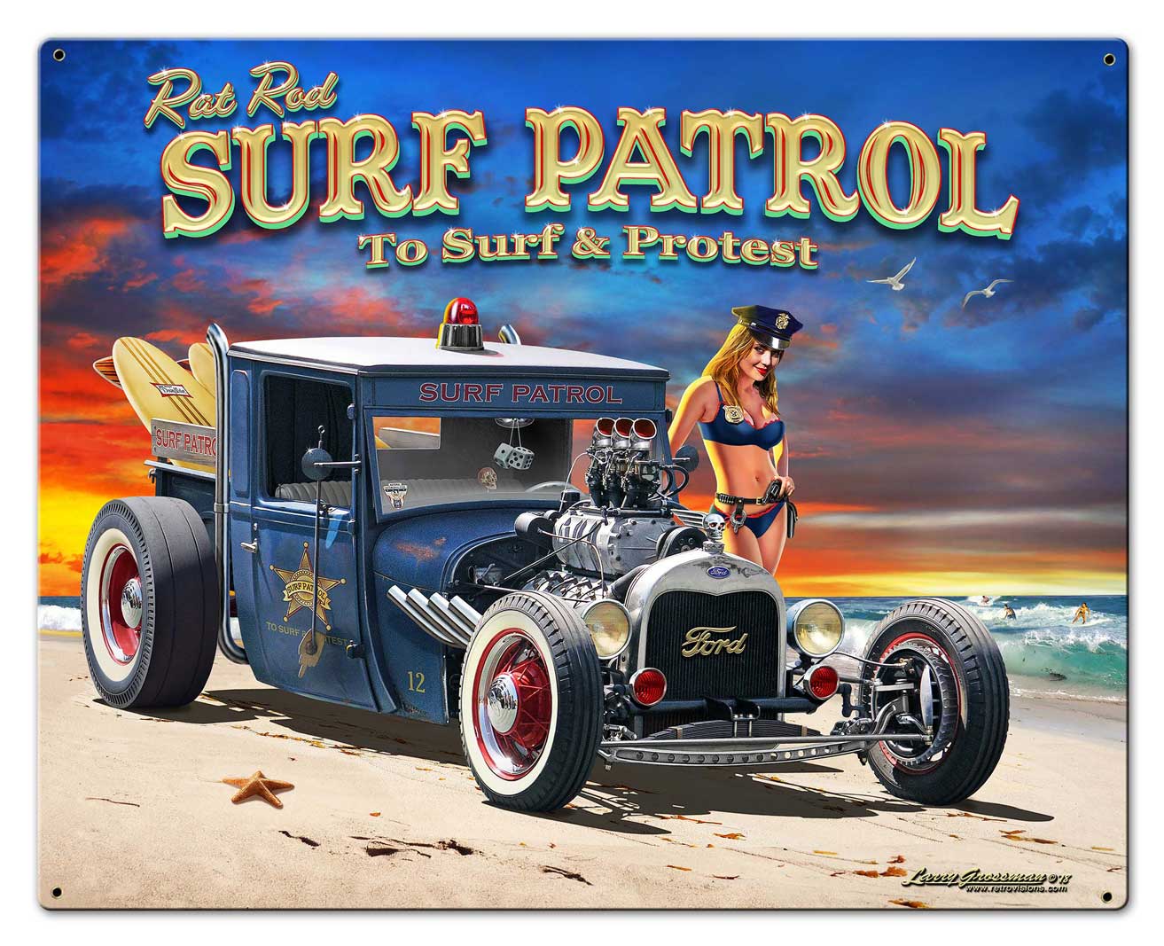 1929 Rat Rod Surf Patrol Vintage Sign, Automotive, Metal Sign, Wall Art, 30 X 24 Inches