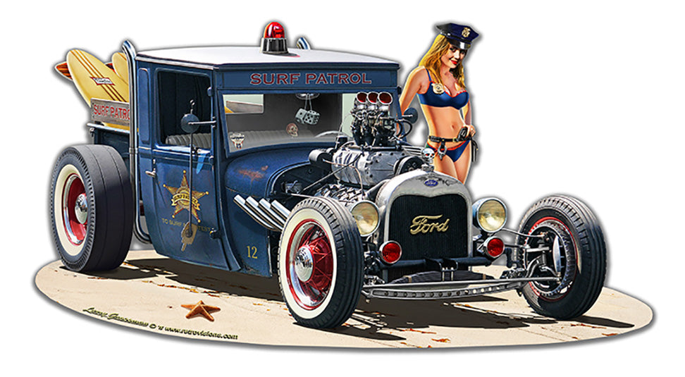 1929 Rat Rod Surf Patrol Vintage Sign, Automotive, Metal Sign, Wall Art, 18 X 10 Inches