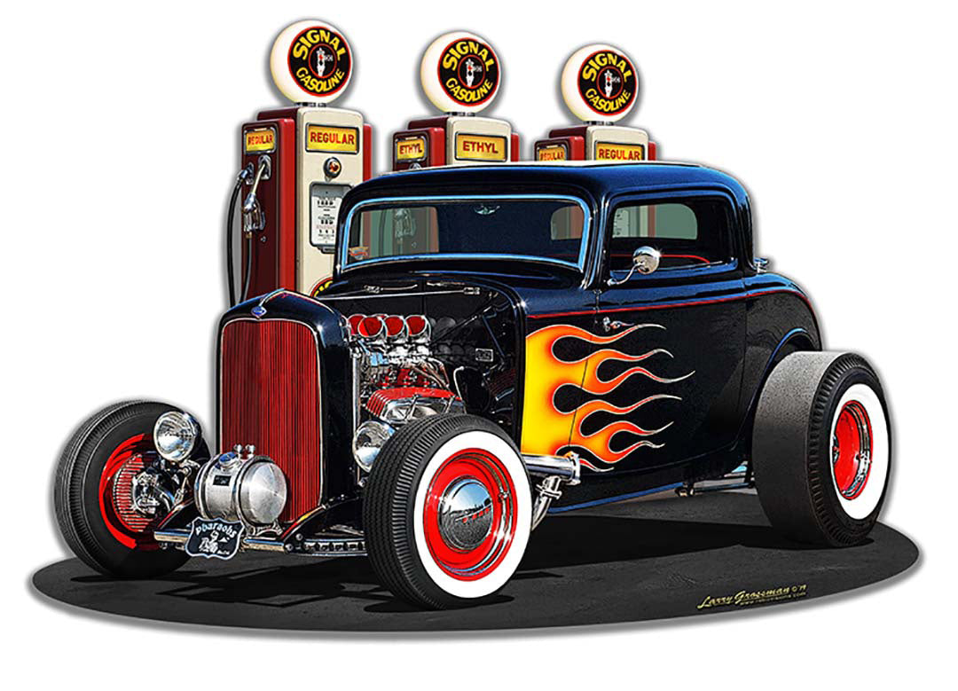 1932 Deuce Coupe Fill-up Cutout Vintage Sign, Automotive, Metal Sign, Wall Art, 18 X 13 Inches